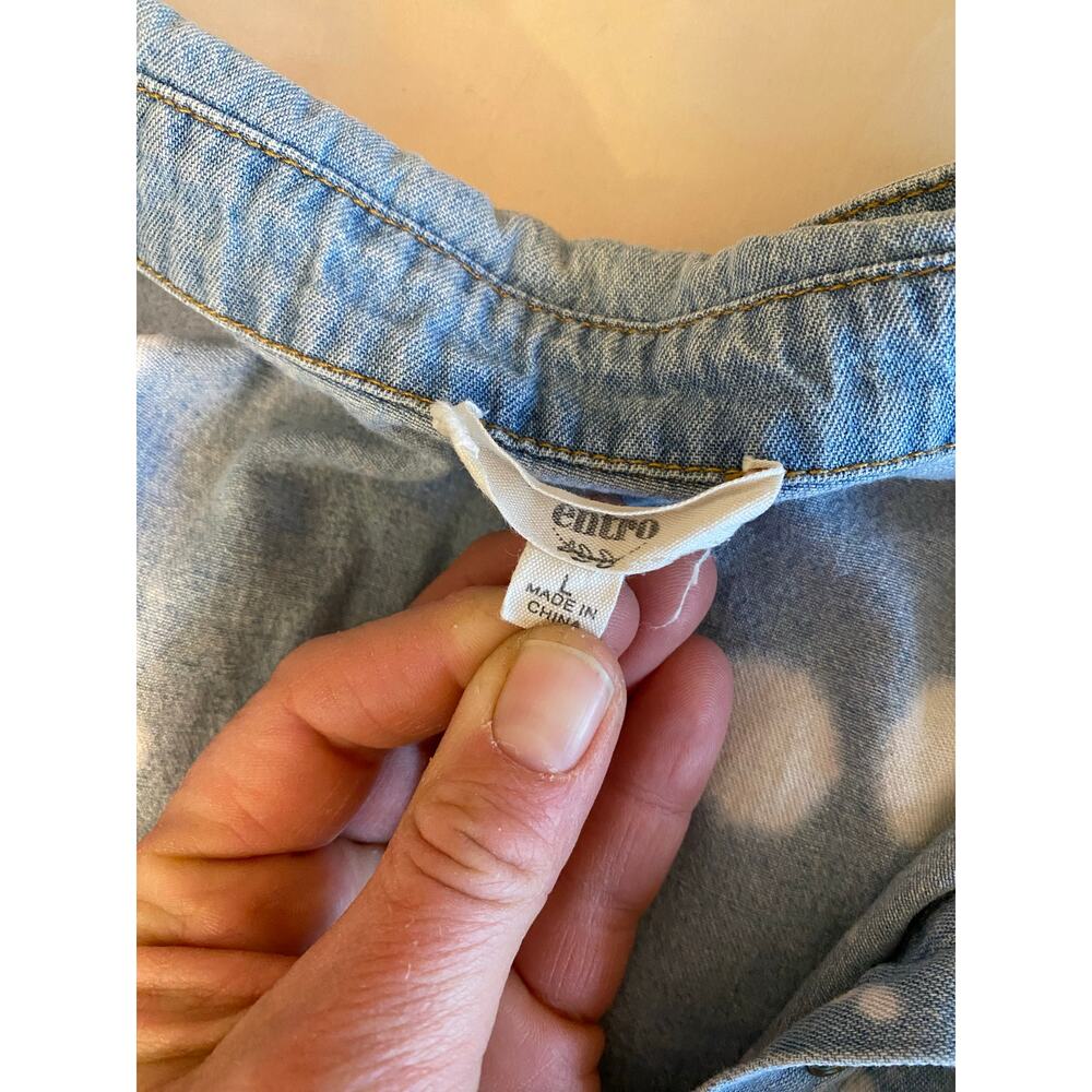 Entro Splatter Bleached Denim Button Down Top Wom… - image 3